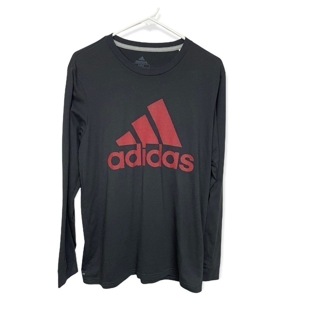 Adidas Black Red Logo 3 Stripe Long Sleeve Tee Medium